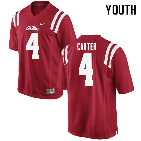 Youth #4 Jacob Carter Ole Miss Rebels College Football Jerseys Sale-Red